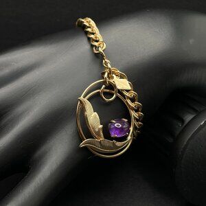 Vintage Sarah Coventry Amethyst & Vine Dangle Bracelet Signed Designer Jewelry